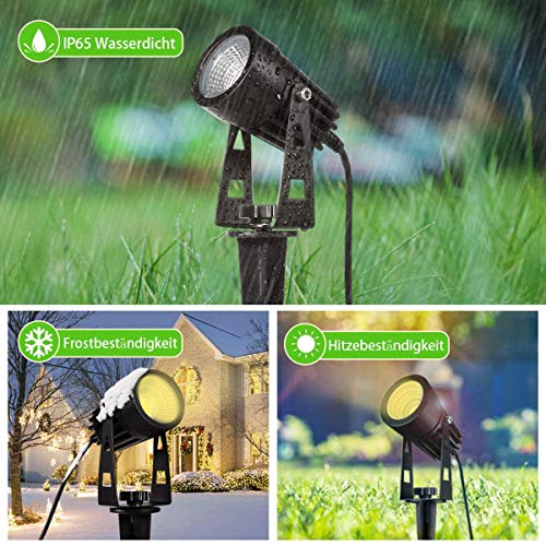 B-right Gartenbeleuchtung 6 in 1 Gartenleuchte mit Erdspieß, 6er Set 3W Gartenstrahler mit Stecker, Gartenlicht Gartenlampe mit Kabel, 1800 Lumen, IP65 Wasserdicht Rasenstrahler Rasenlicht für Außen – Bild 6