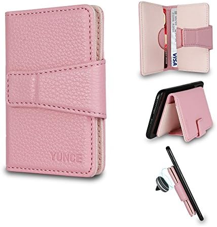YUNCE Cell Phone Wallet, Stick on Wallet For Credit Card and Business Card with RFID Blocking for Almost Every Phone, iPhone, Android and Smartphones - Pink