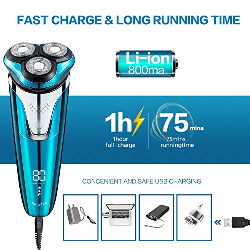 Paladou Electric Rotary Razor Shavers for Men, Portable USB Rechargeable Beard Trimmer with Travel Case Kit, Wireless Wet Dry Facial Mustache Cordless Waterproof Best Gift Set - Thumbnail 2