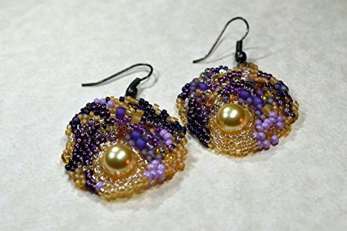 Inka's Gold freeform peyote seed beaded earrings multicolored. Art jewelry. Wedding, special occasion, prom