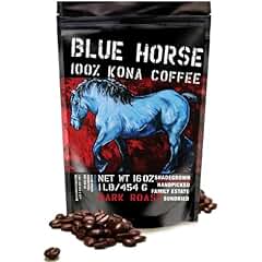 Blue Horse Farm-direct: 100% Kona Coffee, Dark Roast Coffee Beans (Whole)