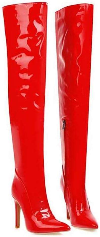 GEXING Women's Over Knee patent Boots Womens Thigh High Pointy Toe Stiletto Stretch Sock Boots Over The Knee Stockings Bootie Pumps (Color : Red, Size : 37)