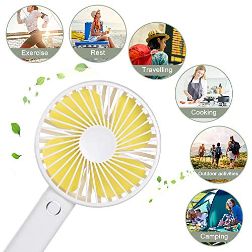 Battery Handheld Fan, Portable Battery Operated Fan : Rechargeable & Adjustable 3 Speeds Mini Personal Electric USB Fan with Desk Stand for Home/Office/Travel/Outdoor (White)