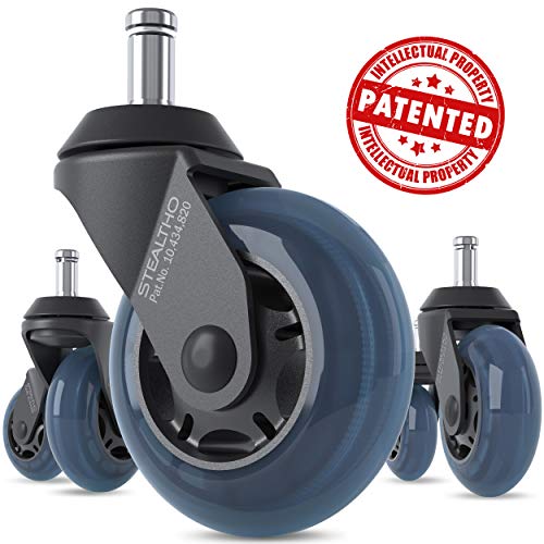 STEALTHO-Replacement-Office-Chair-Caster-Wheels-Set-of-5-Protect-Your-Floor-Quick-Quiet-Rolling-Over-The-Cables-No-More-Chair-Mat-Needed-Blue-Polyurethane-Universal-Stem-716-inch