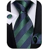 DiBanGu Striped Tie Set for Men Silk Woven Plaid Necktie and Pocket Square Cufflinks Business Wedding