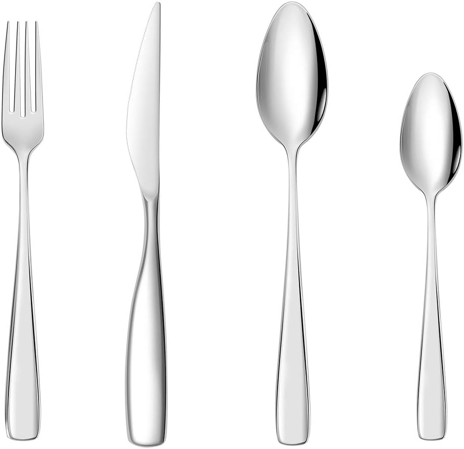 16 Piece Cutlery Set, Stainless Steel Flatware Tableware Set Family Dinnerware with Knife Spoon Fork, Service for 4 - Mirror Polish & Dishwasher Safe （01 Style)