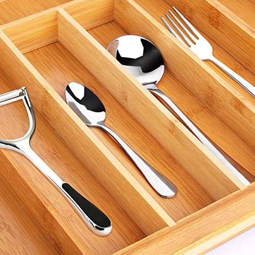 VSADEY Kitchen Drawer Organizer Bamboo Expandable Utensil Silverware Organizer, 9 Compartments Compact Cutlery Tray Organizer Holder for Kitchen Utensils, Flatware and Silverware - Thumbnail 5