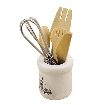 EDTara Mini Wooden Knife Fork Eggbeater Jar Kitchen Tools Toys Set for 1:12 Doll House