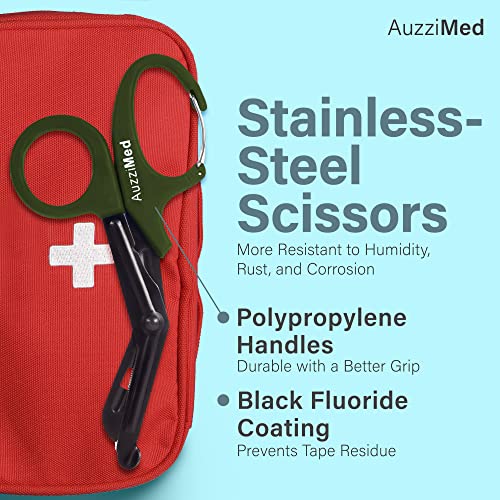 AuzziMed Trauma Shears with Carabiner Clip, Medical Shears with Curved