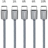 USB C Cable,Excellenter USB Type C Cable 5PACK (1ft 3ft 2x6ft 10ft) Nylon Braided Fast Charger Cord for Samsung Galaxy S8/S8 Plus,Note 8,LG V30 G6 G5 V20,Nintendo Switch,Nexus 6P 5X,Google Pixel
