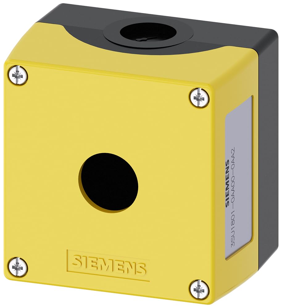 Siemens 3SU1801-0AA00-0AA2 Enclosure for Command Devices, 22MM, Round, Enclosure Material Plastic, Enclosure TOP Part Yellow, 1 Command Point Plastic, Command Point at Center, UNEQUIPPED, White