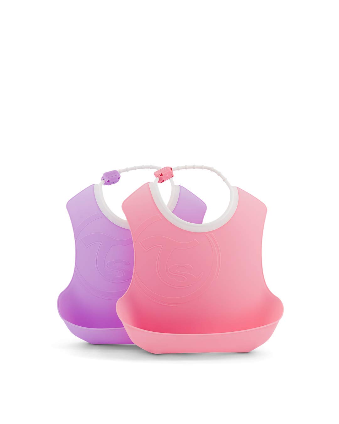 Twistshake 2X Baby Bibs with Crumb Tray, Waterproof, 4+ Months, Pastel Pink/Pastel Purple