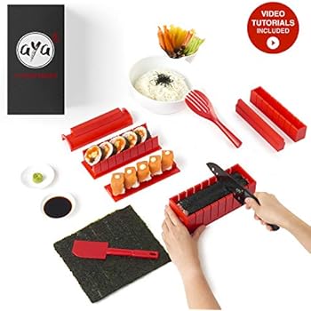 Aya Sushi Making Kit - Original Sushi Maker Deluxe Exclusive Online Video Tutorials Complete with Sushi Knife 11 Piece DIY Sushi Set - Easy and Fun - Sushi Rolls - Maki Rolls