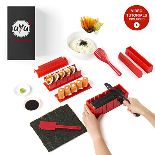 Aya Sushi Making Kit - Original Sushi Maker Deluxe Exclusive Online Video Tutorials Complete with Sushi Knife 11 Piece DIY Sushi Set - Easy and Fun - Sushi Rolls - Maki Rolls