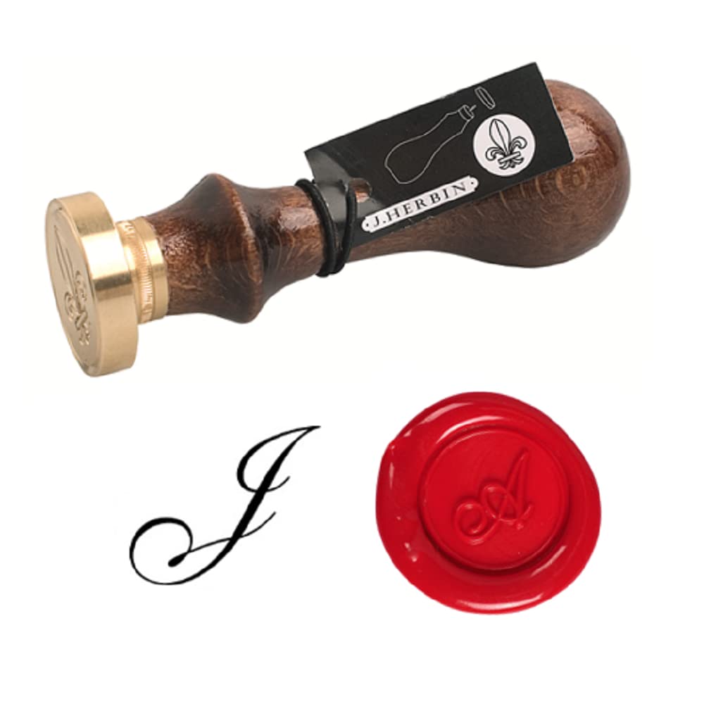 Jacques Herbin 40110T - A Round Seal with Varnished Wooden Handle - Copperplate - The Letter J - Manufactured in France - Creative Art Tool - Wax Stamp