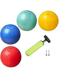 Premium Playground Balls for Kids (Set of 4) with 2 Pins and Pump by New Bounce|Extra Durable Rubber for Outdoor & Indoor Toddler Play, Ball Pits, Kickball, Handball, Camps|Colorful and Fun|8.5"