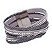 Welcomeuni Women Bohemian Bracelet Woven Braided Handmade Wrap Cuff Magnetic Clasp (Gray)