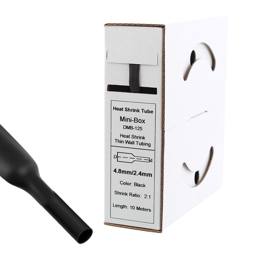 Offgridtec 10 m Heat Shrink Tube 4.8 mm > 2.4 mm Black Dispenser Box Workshop Car