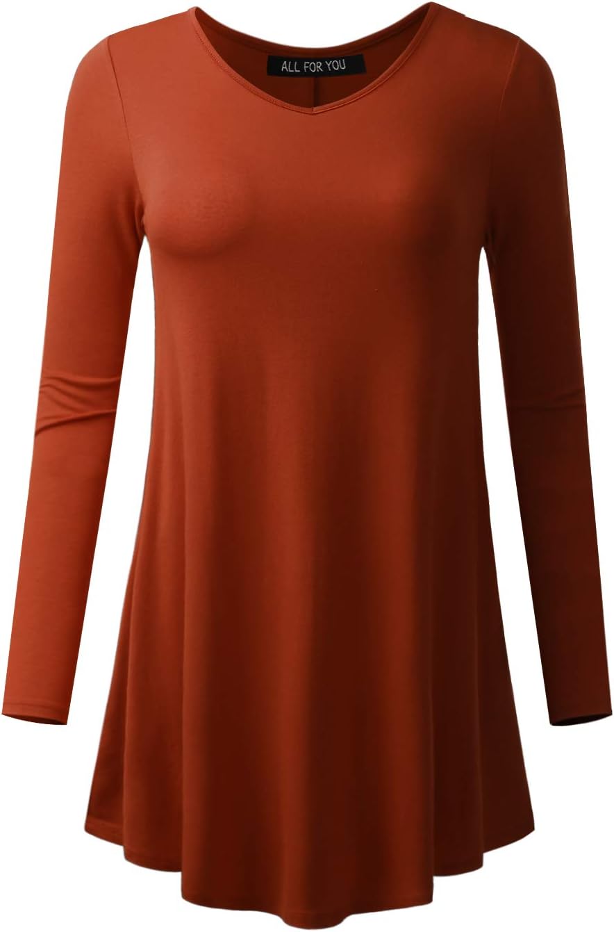 AMORE ALLFY Women's V-Neck 3/4 and Long Sleeve Flare Tunic Made in USA