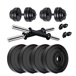 Koxtons Premium Weight Adjustable 20 Kg Polyvinyl Chloride Dumbbell Set (Black Colour)