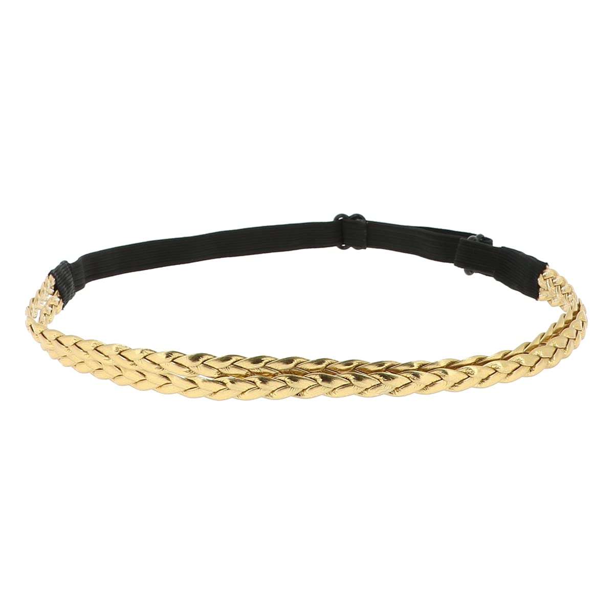 Diadema Mujer PU Dorada - Original Diadema Doble Trenzada - Goma Elástica Ajustable - Diadema para Boda o Fiesta - Vintage y Retro Bohemio, Look Hippie Chic