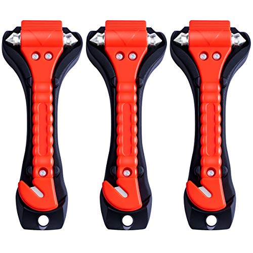 Petutu Car Emergency Escape Tool 3 Pack, Safety Hammer, Car Window Glass Breaker with Seat Belt Cutter