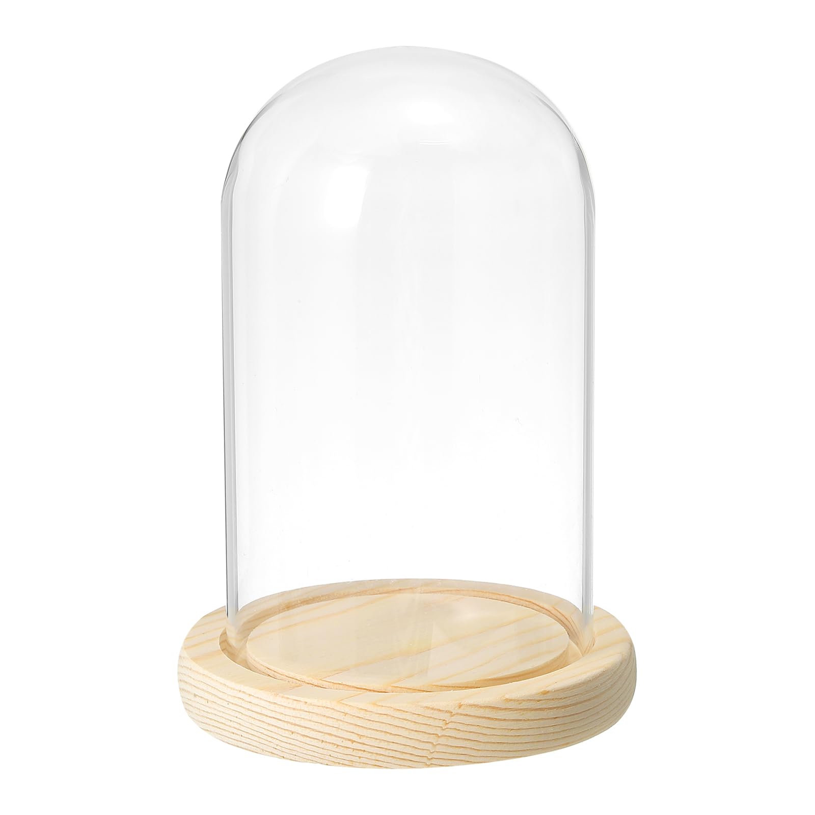 PATIKIL 5.9"x3.5" Clear Cloche Glass Dome, Glass Bell Jar Display Case Tabletop Centerpiece with Wooden Base for LED Light Plants Home Decor
