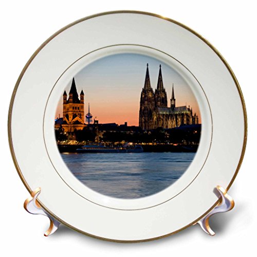 3dRose cp_81778_1 Cologne SkyLIne, Rhine, Gross St Marin, Dom, Germany EU10 Dbn0038 David Barnes Porcelain Plate, 8-Inch