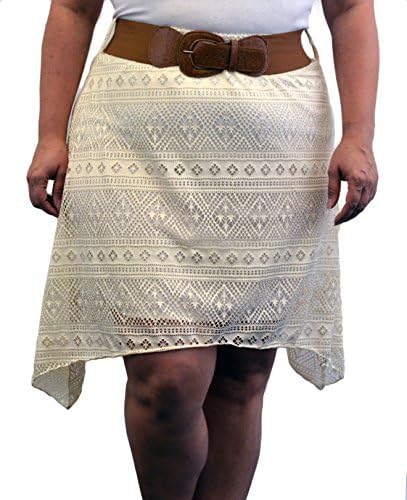 [H194X-IVY-3X] Caren Sport Crochet Skirt with Belt, Plus Size, Uneven Sharkbite Hem, Lined
