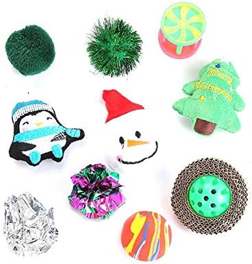 dianqin14 10 Pcs Cat Treat Toy Christmas Tree Snowman Penguin Pet Cat Soft Bite Chew Interactive Rewards Toys Holiday Present Pet Kitten Supplies Gift Set