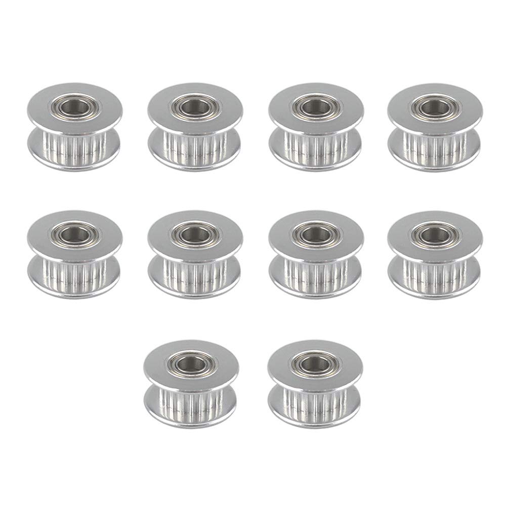 QitinDasen 10Pcs Premium Aluminum Alloy GT2 Timing Belt Idler Pulley, 20 Teeth 5mm Bore GT2 Idler Pulley, with Dual Ball Bearing, for 3D Printer 6mm Width Timing Belt