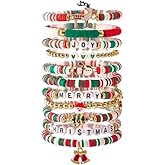 cnomg Christmas Bracelets Christmas Friendship Bracelets Holiday Beaded Stretch Bracelet Set for Women Festive Birthday Gifts