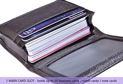 Outrip Genuine Leather Buesiness Card Holder Name Card Case Credit Card Wallet with ID Window RFID Blocking (Coffee) - Thumbnail 3