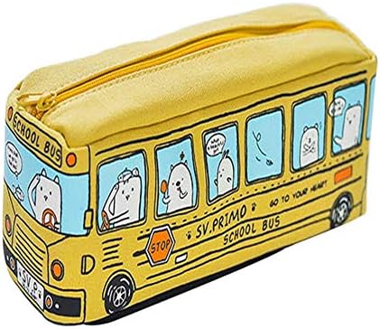 1X Phononey Pencil Cases Holders Pen Bags Cosmetic Bags Coin Organizer Purse Stationary Pouchs Canvas Cartoon Car Shaped with Zipper for Students Office Travel Gift 19 * 6.5 * 6CM (Yellow)
