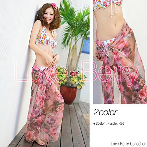 Amazon 水着 レディース 花柄 やわらかシフォン素材 パレオ ワンピース アウター水着 フリーサイズ レッド ワンピース 通販