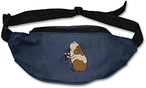 Cartoons Guinea Pig Playing The Saxophone Running Pocket Waist Pack Purse Navy One Size
