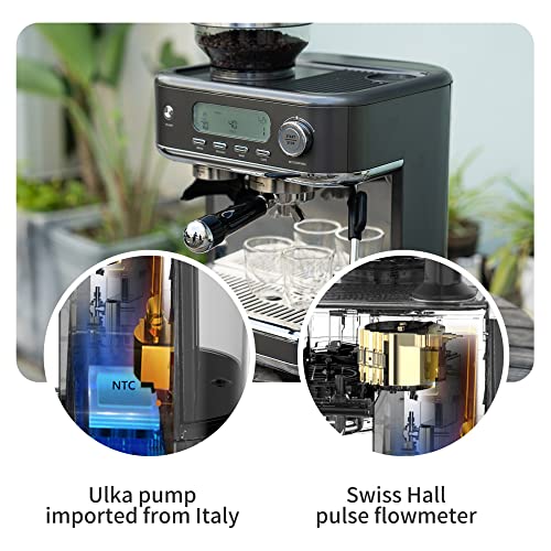 CYETUS Espresso Machine Built In Grinder, Milk Steam Wand, LCD Display
