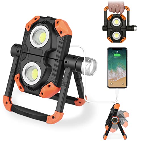 3000 Lumen LED Work Light, FRAPOW Rechargeable Work Light Cob & XPG LED Flashing Lights, 360° Rotating Mechanic Light Magnetic Base Waterproof for Job Site Car Repairing Construction Site(Orange)