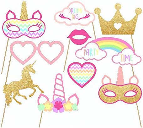 ojofischer 10pcs Glitter Unicorn Photo Booth Props Funny Rainbow Unicorn Pegasus Photo Props for Unicorn Game Baby Shower Birthday Party Decoration Favors Supplies for Children Kids Girls Gift 100% brandnew aus premium Material