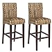 Best Choice Products Set of 2 Indoor Outdoor Hand Woven Water Hyacinth Abaca Banana Leaf Bar Stools w/Mahogany Wood Frame for Bar Height, High-Top Table, Brown