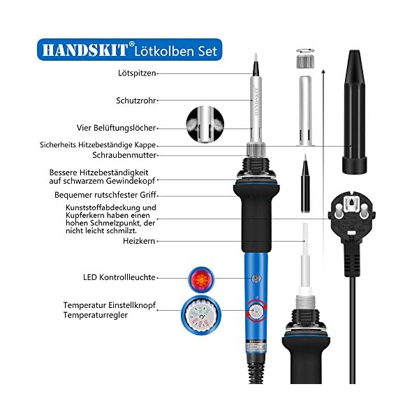 LÃ¶tkolben Set, HANDSKIT 20-in-1 LÃ¶tsetãNeueste Versionã90W LCD-LÃ¶tkolben, regelbare Temperatur 180â480Â°C, mit 5 LÃ¶tspitzen, digitalem Multimeter, EntlÃ¶tpumpe, LÃ¶tkolbenstÃ¤nder, LÃ¶tzinn & Pinzette – Bild 3
