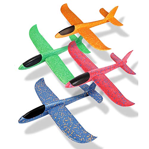 O-Toys 4 Pack Airplane Toy for Kids Throwing Foam Plane Set Large Indoor Outdoor Flying Toy for Boys Girls - Throw Planes Playing on Garden Beach Park (19 Inch)
