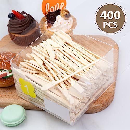 HAKSEN 400PCS Bamboo Paddle Picks, 4.7 Inch Bamboo Paddle Skewers Bamboo Toothpicks for Appetizers Sandwich Candy Apple Cocktail Kabobs