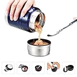 SOMIGA Food Jar Insulated Stainless Steel Folding Spoon,Bag-Vacuum Double Walled Bpa Free,Unbreakable,Leak Proof, Hold and Cold Preservation 17 OZ Storage Container, 17OZ, Blue