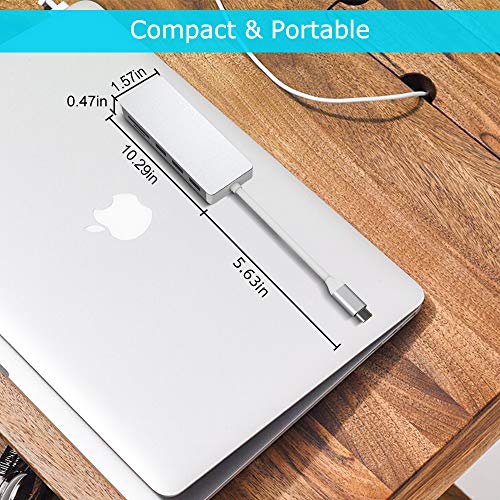 USB C HUB, 7 in 1 MacBook Pro 13/15 Inch Adapter Accessories with USB 3.0/2.0 Ports, TF/SD Card Reader, 4K HDMI Port, USB C Power Delivery, Compatible with MacBook Air/MacBook Pro 2017-2019 (Silver)