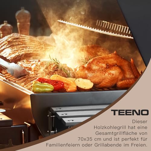 TEENO Charcoal Barbecue with XXL Cooking Grill, Anti-Burning Gloves, Thermometer, Ash Drawer, Adjustable Vent, Large Barbecue (Basic)