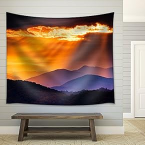 Colorful Autumn Sunrise Over The Smoky Mountains - Fabric Wall Tapestry Home Decor - 51x60 inches