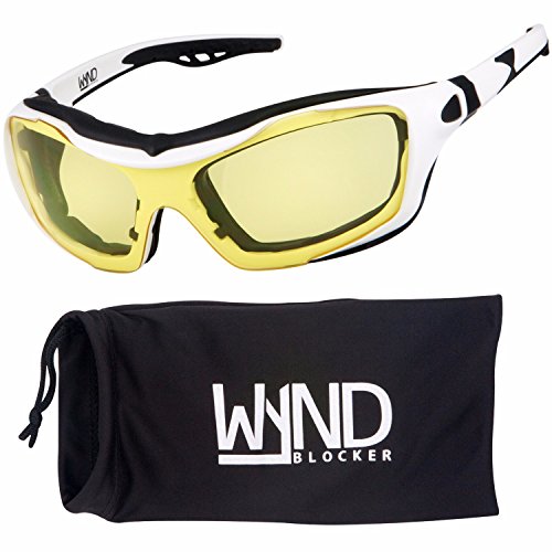 WYND Blocker Motorcycle Riding Glasses Extreme Sports Wrap Sunglasses (White / Yellow)