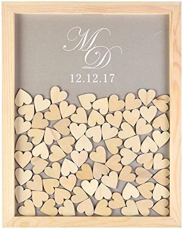 Monsety Grey Pattern Drop Box Sign Guestbook for Wedding Frame Wood Wedding Guestbook Alternative Wedding Gifts for the Bride 40 x 50cm with 150 Hearts
