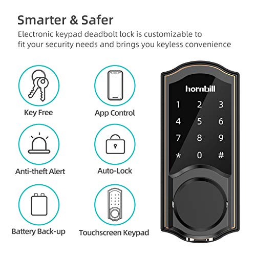 Smart lock,hornbill Smart Locks for Front Door,Keyless Entry Door Lock,Bluetooth Smart Deadbolt Work with Alexa,Share… - Image 3